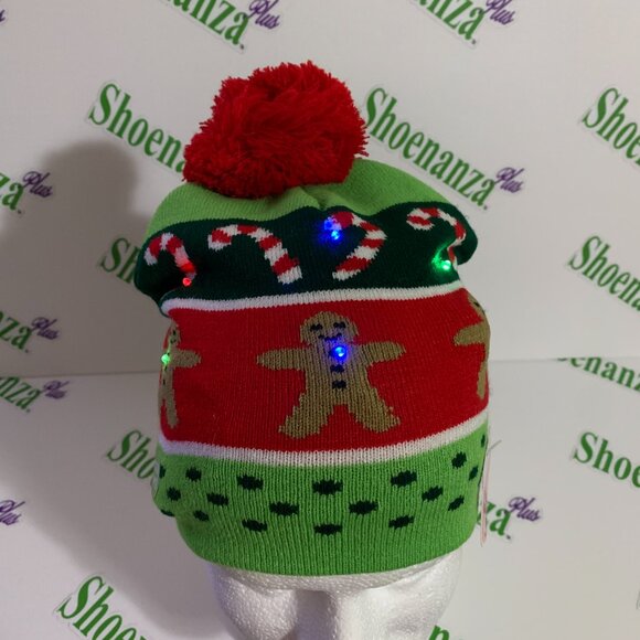 Ugly Christmas Hat Be Jolly Beanie Gingerbread Man Candy Cane Light Up Cap OSFM - Picture 2 of 8